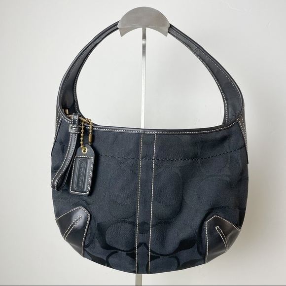 Coach Handbags - COACH Black Hobo Bag Canvas Leather Jacquard 11289